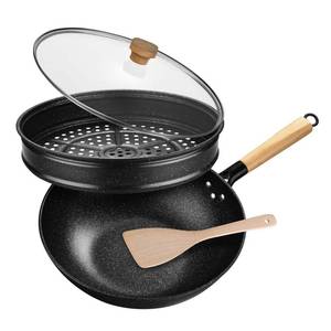 lot 9592 image: KYTD Non-Stick Wok with Steamer Basket,12 Inches Stir Fry Pans with Lid, Flat Bottom Pan Multifunctional Cookware Chinese Woks for Induction, Gas, Halogen
