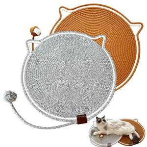 lot 9594 image: CoveCozy Cat Scratching Mat Natural Cotton Rope Cat Scratching Pad, Large Size Scratcher Mat with Toy (2 Packs 19.6) (Grey  Brown)