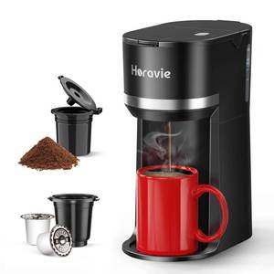 lot 9595 image: Horavie Mini Single Serve Coffee Maker for K Cup and Ground Coffee, Fast Brew One Cup Coffee Machine with Descaling Reminder and Water Window, 6 to 12 oz. Brew Sizes, Black