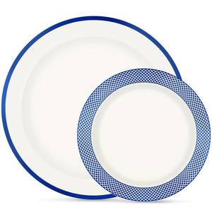 lot 9605 image: Boocikey Blue Plastic Plates,Blue Disposable Plates Include 10.25inch Dinner Plates & 7.5 inch DessertSalad Plates for GraduationWeddingBirthday Holiday Party Decorations