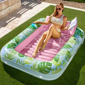 lot 9607 image: SLOOSH Inflatable Tanning Pool Lounger Float, 70 x 46 Pool Floats Adult with Pillow, 4 in 1 Suntan Tub Raft Floatie,Sunbathing Bed Lounge for Water Blow Up Kids Ball Pit Party Gifts, L-Cyan Pink