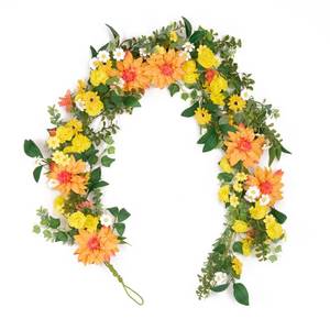 lot 9612 image: GENMOUS Artificial Flower Garland Decor, 5.3Ft SpringSummer Garland Floral Garlands for Indoor Outdoor Home Wedding Arch Porch Stair Backdrop Year Round Decor (Yellow Orange)