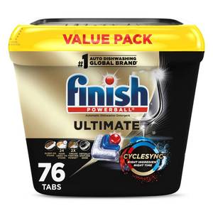 lot 9620 image: Finish Ultimate Dishwasher Pods, No Pre-Rinse Dishwasher Detergent Soap Removes Burnt-On Stain, with CycleSync Technology, Degreasing & Scrubbing Power, 76 Count
