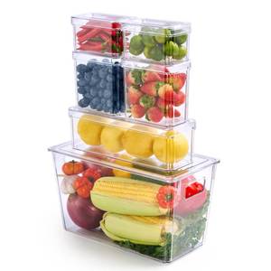 lot 9621 image: MUCHII 6 Pack Fridge Organizers and Storage, Stackable Fridge Organizer Bins with Lids, Kitchen Organizer Storage Containers for Fruit, Food, Vegetables