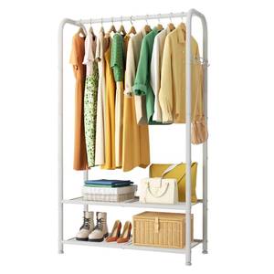 lot 9626 image: SINGAYE Clothing Racks Portable for Hanging Clothes Garment Rack Heavy Duty Clothes Rack Storage Coat Hanger Stand Portable Closet to Hang with Shelves Wardrobe Standing Organizer Drying White