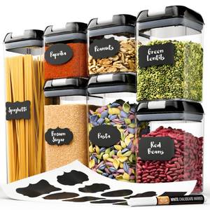 lot 9628 image: Chefs Path - Set of 7 Airtight Food Storage Containers for Kitchen Storage - Clear Plastic - Durable Strong Lids - Labels and Chalk Marker