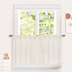lot 10005 image: DriftAway Pinch Pleat Valance Kitchen Curtains Linen Textured Cafe Curtains for Small Window Bathroom Laundry Room 2 Panels Back Tabs Farmhouse Rustic 30 x 36 Inches Light Linen