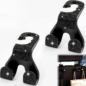 lot 10012 image: MTGOCHA Car Headrest Hooks Bling, 2 in 1 Purse Hook for Car Seat Hooks Rhinestone Purse Hangers Holder Universal Bag Hooks Bling Car Accessories for Women 2pcs, Black Bling
