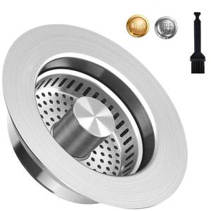 lot 10019 image: 3-in-1 Kitchen Sink Drain Strainer Stopper, Stainless Steel Food Catcher Plug with Filter Basket, Fits Standard 3-12 Inch Drain Hole, Universal Sink Protector Cover, Anti-Clogging Design, Silver