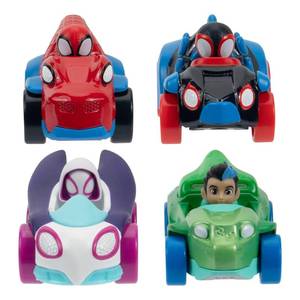 lot 10020 image: Jazwares Marvel Spidey and His Amazing Friends Amazing Metals 4 Pack - Four 3-Inch Die-Cast Dino-Webs Vehicles with Built-in-Characters