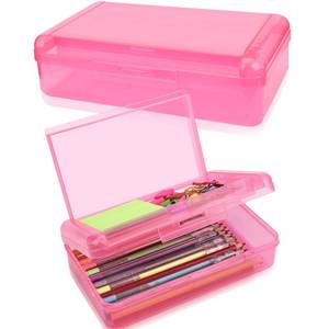 lot 10023 image: 1 PCS Pencil Box,Double Layer Large Capacity Pencil Case,Hard Pencils Case with Snap-tight Lid, Clear Crayon Box for Office School Supplies Storage Boxes,Storage Organizer for Gel Pens Erasers-Pink