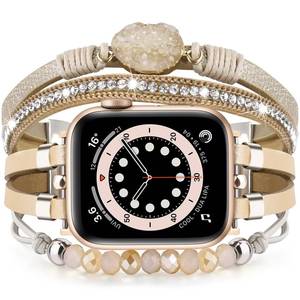 lot 10027 image: VISOOM Beaded Boho Bracelet Compatible for Apple Watch Band 40mm38mm41mm46mm Series 10 9 8 7 SE Series 654 Women Leather Fashion Cute Handmade Multilayer Wrap Watch Strap for iWatch Bands 321