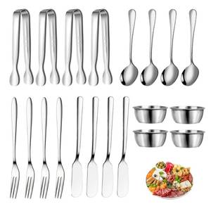 lot 10035 image: Charcuterie Accessories 20PCS,Cheese Butter Spreader Knives Set Charcuterie Boards Stainless Steel Spreader Knives Spoons Forks Mini Serving Tongs Dipping Bowls