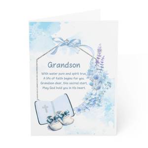 lot 10049 image: J&JS TOYSCAPE Grandson Baptism Congratulations Card, 7x5 Inch Boy Card with Envelope (Baby Blue)