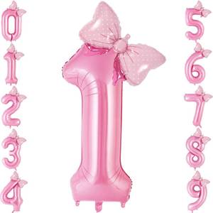 lot 10437 image: Bow Pink Number 1 Balloon, 40 Inch Large Foil Number Balloons With Bow, Big Mylar Pink 1 Balloons for 1st First Birthday Party Decorations Supplies