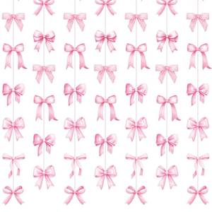 lot 10438 image: Daifunli 8 PCS Bow Decorations Bow Hanging Banners Garland Banners Paper Cutouts Ribbon Streamers for Birthday Bridal Engagement Bachelorette Wedding Party Decor(Pink)