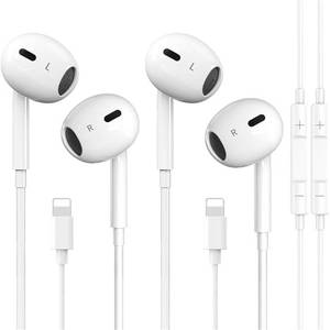 lot 10444 image: 2 Packs- Wired Headphones for iPhone Earbuds Built-in Microphone & Volume Control Nosie Reduction Headsets Compatible with iPhone 14131211XRXSX87SEProPro MaxSupport All iOS System
