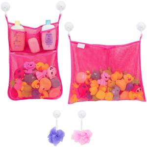 lot 10456 image: 2 x Mesh Bath Toy Organizer  6 Ultra Strong Hooks �� The Perfect Bathtub Toy Holder & Bathroom or Shower Caddy �� These Multi-use Net Bags Make Baby Bath Toy Storage Easy �� For Kids & Toddlers
