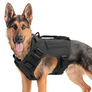 lot 10467 image: Tactical Dog Backpack Harness for Large Breed Original Design Metal Buckle Vest with Side Bags Pouches for Service Working Training (Black (Vest only), L)