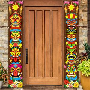 lot 10474 image: Frienda Hawaiian Luau Party Decoration Supplies Tiki Banner Tiki Totem Door Sign for Hawaii Tropical Decoration Aloha Tropical Birthday Party Wall Hanging Decor Supplies