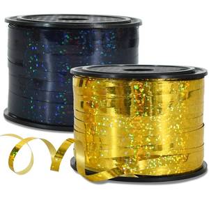 lot 10485 image: BEISHIDA 2 Pack 100 Yards Black Gold Ribbon Curling Crimped Glitter Ribbon Balloon String Shiny Metallic for Gift Wrapping Ribbon Birthday Party Festival Art Craft Decor Florist Flowers Decoration