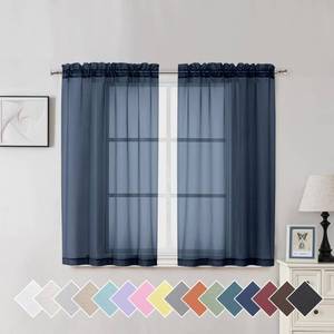 lot 10487 image: Aiyufeng Navy Blue Sheer Curtains 45 inch Length 2 Panels Set for Farmhouse Kitchen Room, Elegant Light Filtering Voile Window Treatments, Each is 40W x 45L Inches