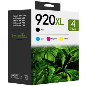 lot 10493 image: 920XL High Yield Ink Cartridges (4-Pack, BlackCyanMagentaYellow) Compatible 920XL 920 XL Ink Cartridges Replacement for HP 920XL 920 Ink Work with Officejet 6000 6500 6500A 7000 7500 7500A Printer