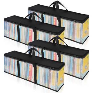 lot 10495 image: CCidea DVD Storage Bags (Set of 4) Clear PVC Media Holder Case with Handles for DVDsCDsVHS BoxBlu Ray DiscMovie CasesVideo Games Discs - Each Bag Holds up to 40 DVDs