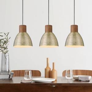 lot 11397 image: ELYONA Hammered Pendant Lights for Kitchen Island, 7�� Solid Wood Vintage Metal Hanging Light Fixture Adjustable Height Antique Gold Pendant Lamp for Farmhouse, Dining Room, Brushed Brass, 3 Pack Small