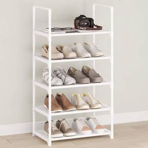 lot 11402 image: Hockmez 5-Tier Small Shoe Rack,Stackable Shoe Shelf Storage Organizer for Entryway Hallway Closet Bathroom Living Room(White-5Tier)