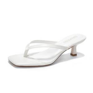 lot 11404 image: LULLASONG Womens White Kitten Heels Sandals Square Open Toe Flip Flop Heels 1.8-2 Inch Heeled Sandals for Women