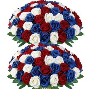 lot 11420 image: 48Pcs Roses Artificial Flowers Bulk Red White and Blue Flowers 4th of July Long Stem Fake Silk Roses Flowers Patriotic Roses Flowers for Home Decor Memorial Day Independence Day Table Centerpiece