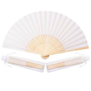 lot 11427 image: Sepwedd 50pcs White Imitated Silk Fabric Bamboo Folded Hand Fan Bridal Dancing Props Church Wedding party favors with Organza Bags