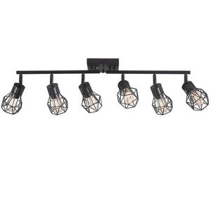 lot 11431 image: BANGANMA Black Track Lighting Fixtures Ceiling,6-Light Farmhouse Track Lighting with Metal Cage Design �� Kitchen Lights Ceiling Mount for Kitchen, Living Room, Dining Room (E26 Base)