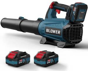 lot 11445 image: Leaf Blower Cordless (Upgraded) - 630CFM160MPH, 21V Powerful Electric Cordless Leaf Blower with 2 x 4.0Ah Batteries and Charger, Battery Powered Leaf Blowers for Lawn Care, Patio, Yard, Dust, Snow