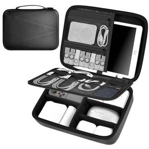 lot 11451 image: Electronics Organizer Travel Case for MacBook Power Adapter Charger Cables, Double Layer for Mouse, Power Banks, IPad, Airpods, for Apple Pencil, USB Flash Disk SD Card and Other Accessories - Black