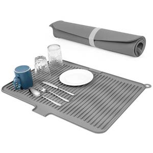 lot 11452 image: Silicone Dish Drying Mat for Kitchen Counter, Non-slip Surface and Heat-resistant Kitchen Mat with Drain Lip, Easy Clean and Storage for Multiple Usage, 2317 inch Large Size