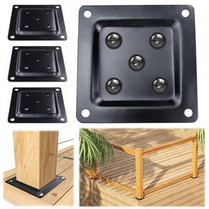 lot 11455 image: Muzata 10Pack 4�4 Wood Post Plate Connector Deck Post Base Plate Wood Fence Deck Porch Railing Support Base Black WT08