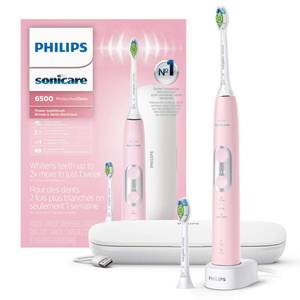 lot 11456 image: Philips Sonicare ProtectiveClean 6500 Rechargeable Electric Toothbrush, with Pressure Sensor, 3 Cleaning Modes, SmarTimer and QuadPacer, 14-Day Battery Life, Charging Travel Case, Pink, HX646206