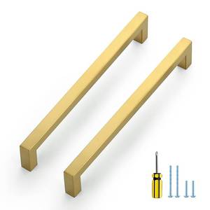 lot 12153 image: Ravinte 5 Pack Gold Cabinet Pulls 8 Inch Brushed Brass Kitchen Cabinet Handles Gold Square Kitchen Hardware for Drawer Pulls Come with Screwdriver
