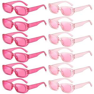 lot 12164 image: YQVIE 12 Pack Rectangle Sunglasses Bulk for Women Men Pink Series for Bachelorette Party (PinkHotpink)