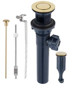 lot 12204 image: Hygie Rinse Bathroom Sink Drain with Lift Rod, Pop Up Sink Drain with Overflow, Brushed Gold Drain Stopper for Vessel Sink, Assembly for Bathroom Faucet