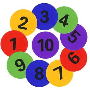 lot 12216 image: TuXHui Numbered Spot Markers 9inch Poly Spots Floor Markers Floor Dots Flat Cones Agility Dots for Kids Soccer Basketball Sports Speed Agility Training, Preschool Classroom Activities