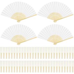 lot 12227 image: Aodaer 60 Pieces Paper Folding Fans Bamboo Handheld Fans Paper Folded Fans for Wedding Gift, Party Favors, DIY, Home Decoration, White