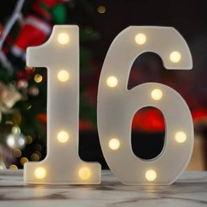 lot 12229 image: LED Marquee Letter Lights, Decorative Light Up Numbers for 16th Birthday Party, Battery Operated, Warm White Small Marquee 16 Sign for Anniversary Decorations
