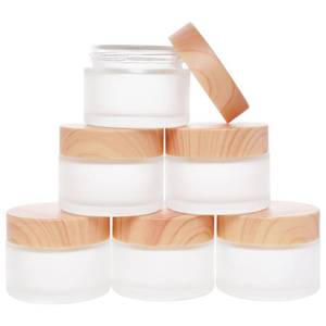 lot 12250 image: Miayon 6Pcs Glass Cosmetic Containers with Wood Grain Lid Refillable Cosmetic Jar Frosted Glass Cream Container with Leak-proof Lid Empty Makeup Jar for Lotions,Creams,Scrub Cream,Home,Travel(15ml)