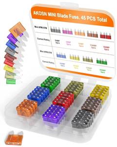 lot 12261 image: Mini (Dual Blade)  APM, ATMCar Fuse Assortment Kit, 45 Pieces, Automotive Blade Fuse, 9 Current Ratings - 2A 3A 5A 7.5A 10A 15A 20A 25A 30 amp