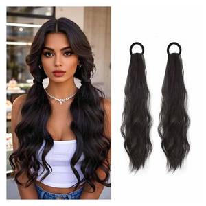 lot 12271 image: WZNBBOY 2PCS Curly Ponytail Extension with Elastic Tie 17 Inch Resistant Synthetic Natural Wavy Hairpiece Pony Tail Hair Extensions Wave Fake Ponytail Hairpieces for Women Daily Wear (Natural Black)