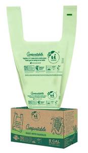 lot 12293 image: UNNI Compostable T-Shirt Bags with Handle-Tie, 8 Gallon, 30 Liter, 30 Count, 0.8 Mil, Medium Kitchen Food Scrap Waste Bags, ASTM D6400, US BPI, CMA and OK compost HOME Certified, San Francisco