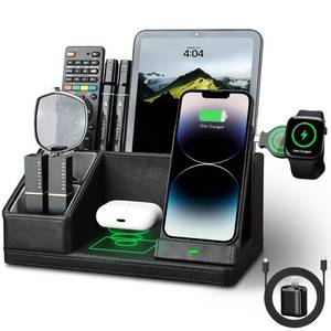 lot 12297 image: KINGFOM Leather Desk Organizer with Charging Station Multi-Functional Phone Pen Pencil Holder for Desk Desk Organizers and Accessories for Office Home Supplies (L)